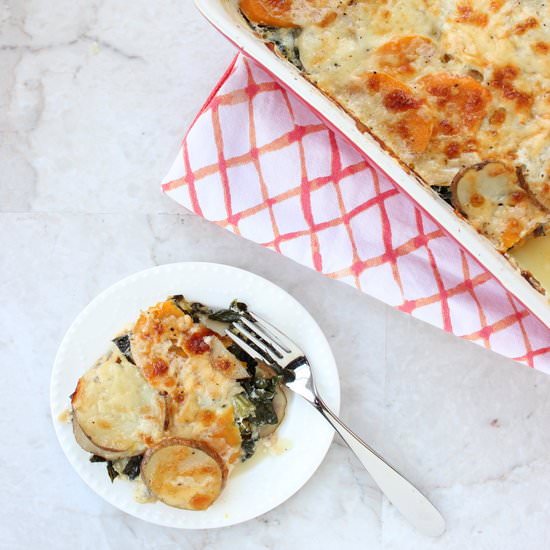 Mixed Potatoes & Kale Au Gratin