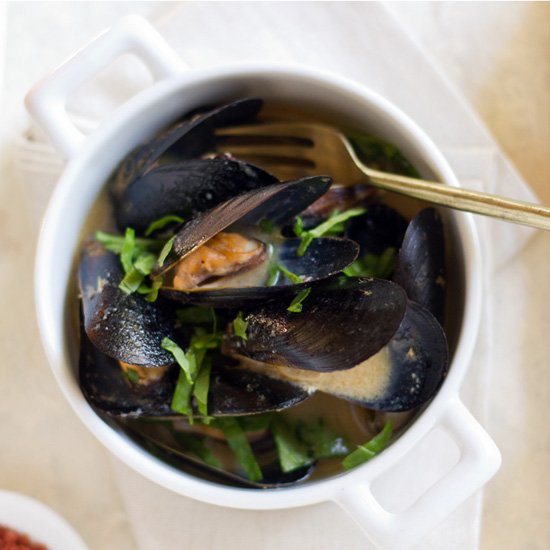 Miso Mussels with Wilted Greens