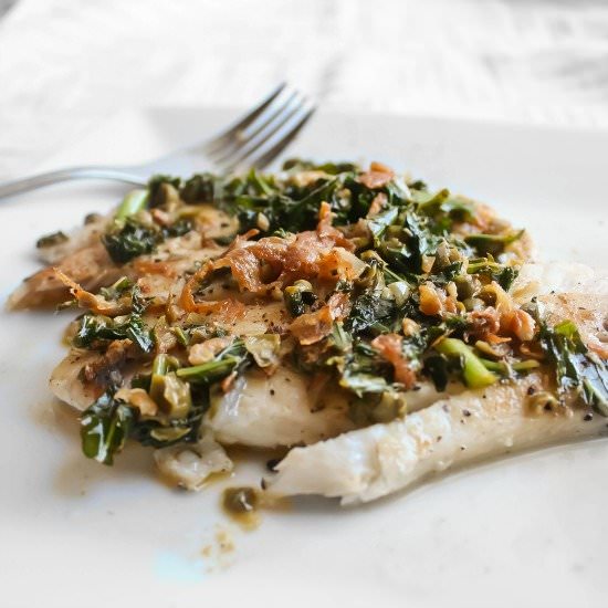 Tilapia w/ Kale & Caper Wine Sauce