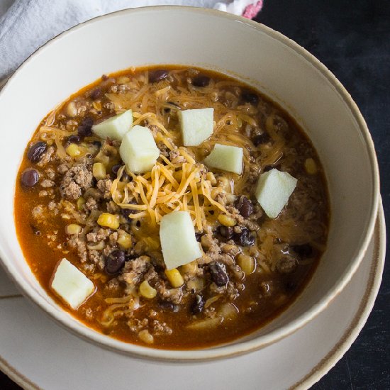 Chipotle Apple Cheddar Turkey Chili