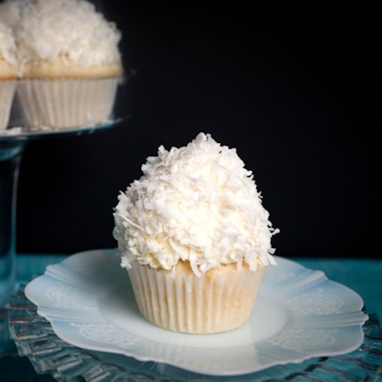 Coconut Cupcakes + Vanilla Frosting