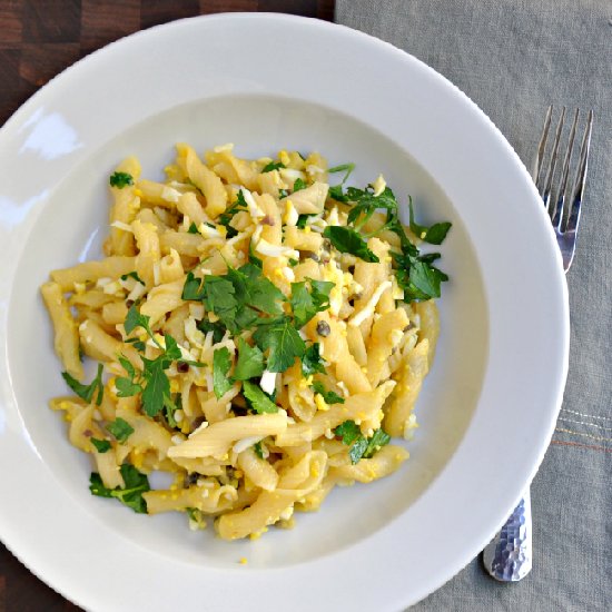 Torchiette Pasta with Eggs & Capers