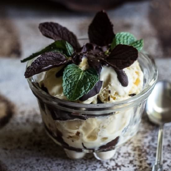 Ice Cream with Choc. Mint Leaves