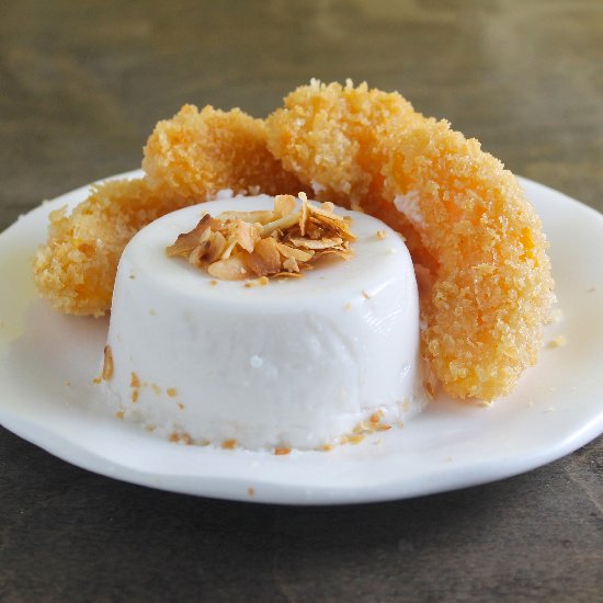 Coconut Panna Cota w/ Fried Peaches