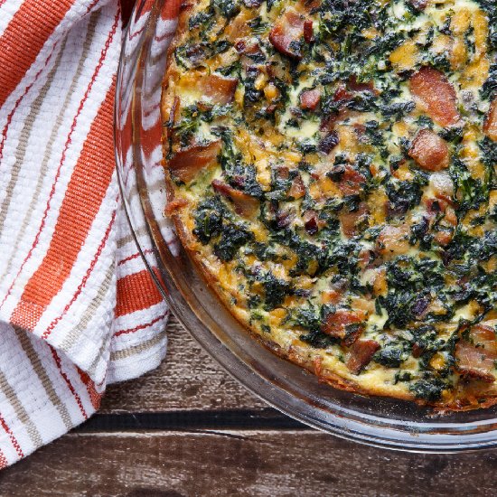 Gluten Free Spinach + Bacon Quiche