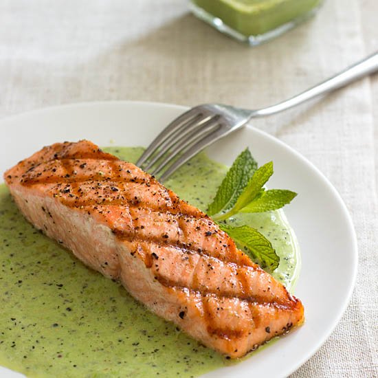 Grilled Salmon with Peas & Mint