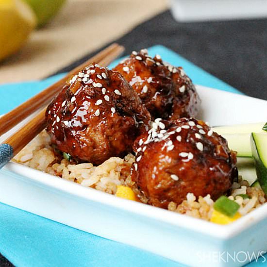 Teriyaki mango apple meatballs