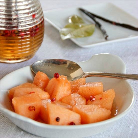 Cantaloupe in Pink Peppercorn Syrup