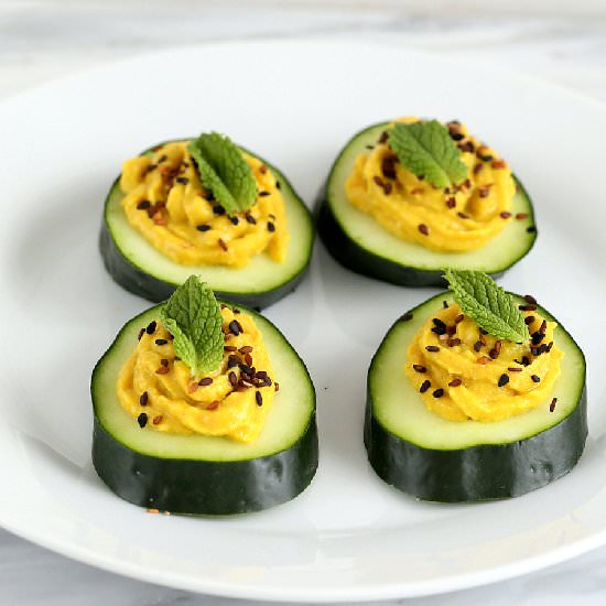 Cucumber Hummus Mint Bites