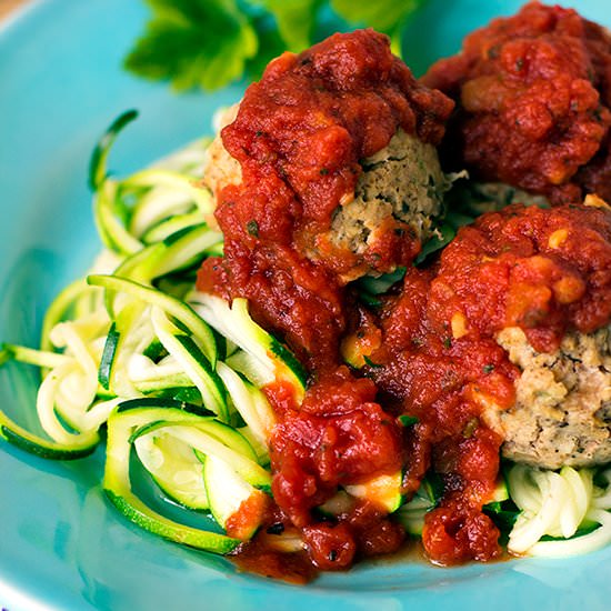 Zucchini Noodles w/ Bean Meatballs