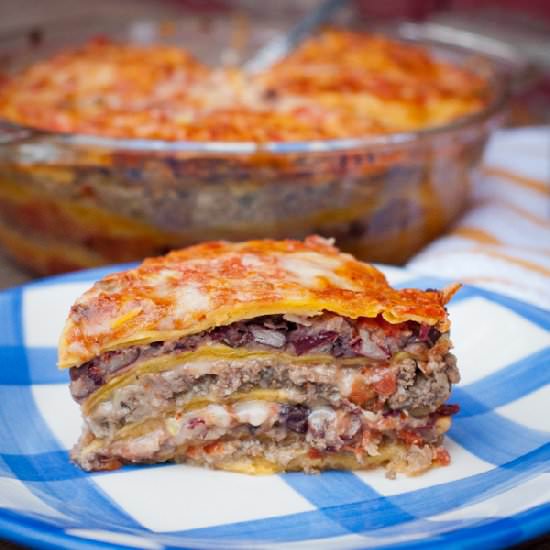 Beef and Mushroom Tortilla Pie