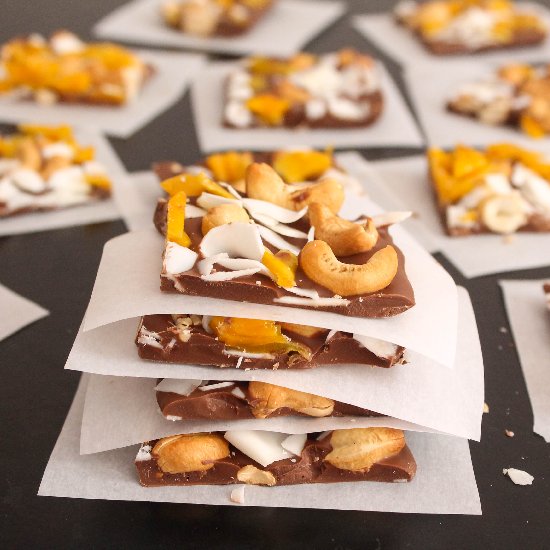 Coconut Mango Cashew Chocolate Bark