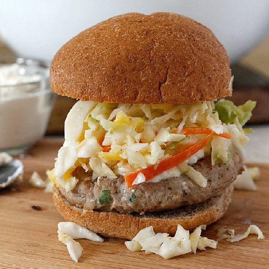 Jerk Turkey Burgers with Mango Slaw