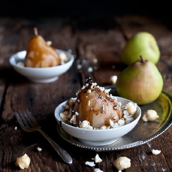 Beer Poached Pears with Chocolate