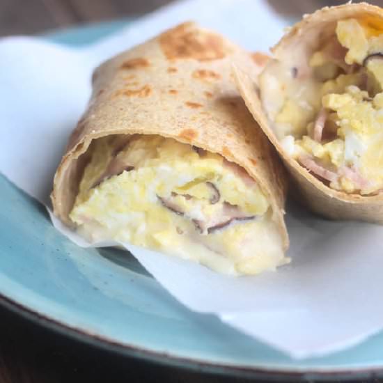 Cheesy Ham & Egg Breakfast Burrito