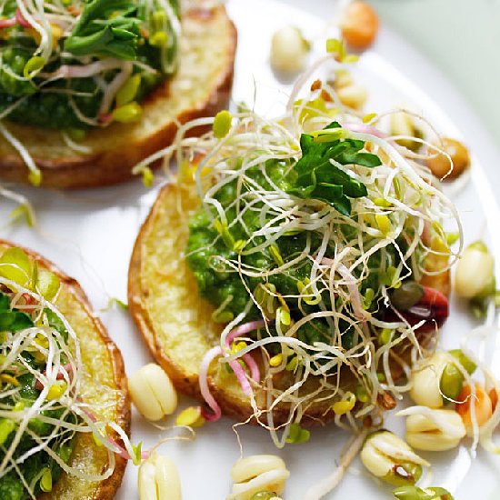 Potatoes, Herb Pesto, and Sprouts