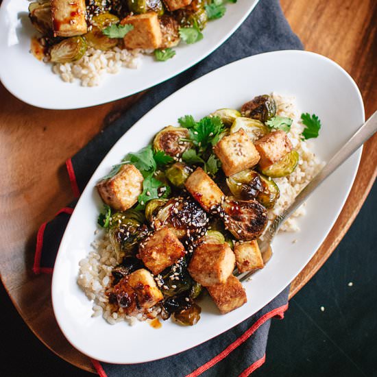 Glazed Brussels Sprouts and Tofu