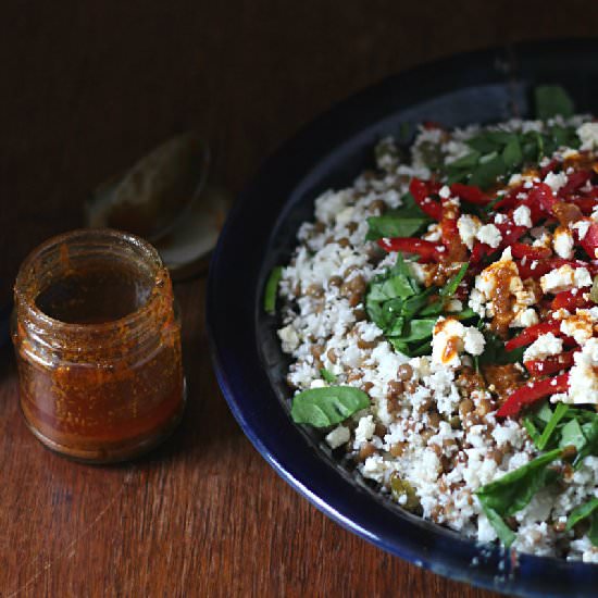 Chopped cauliflower lentil salad