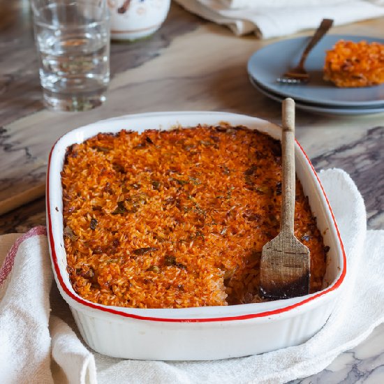 Crisp rice gratin