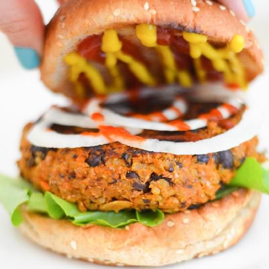 Sriracha Sweet Potato Veggie Burger