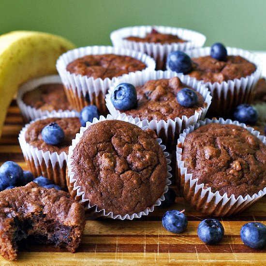 Chocolate Banana Blueberry Muffins