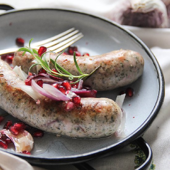 White sausage baked with rosemary