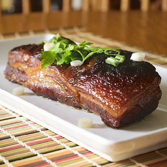 Coffee-Peach Glazed Pork Belly