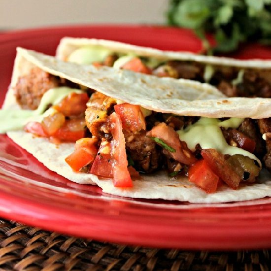 Pork Tacos w/Cilantro-Avocado Sauce