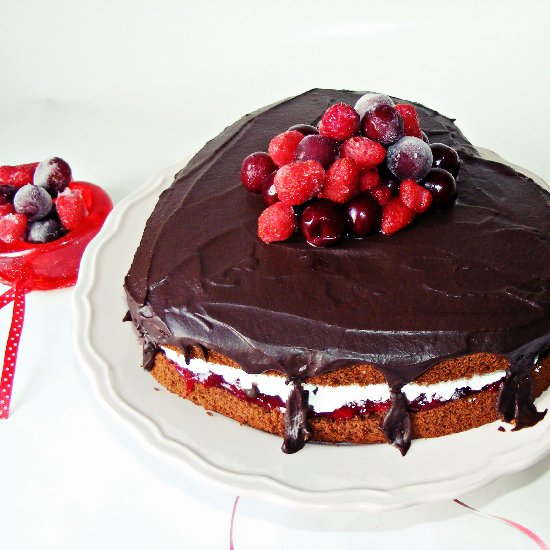 Fruit, Cream and Chocolate Cake