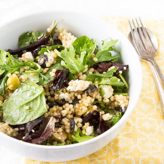 Pearl couscous salad with olives