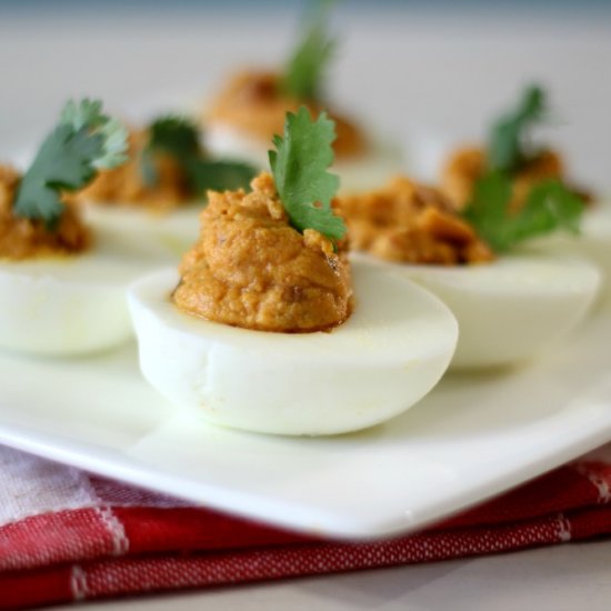 Chipotle Bacon Pumpkin Deviled Eggs