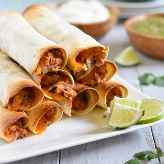 Baked Cheesy Refried Bean Taquitos