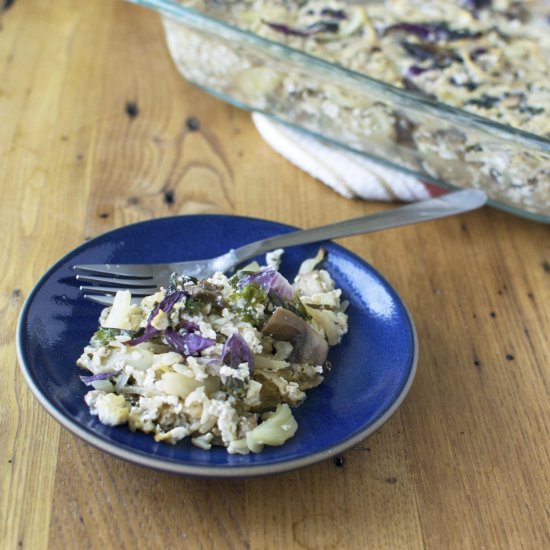 Kale and mushroom gratin