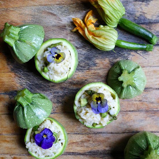 Spring Vegetable Risotto in Gourds