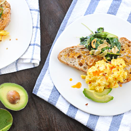 Creamy Eggs w/ Greens & Chili Oil