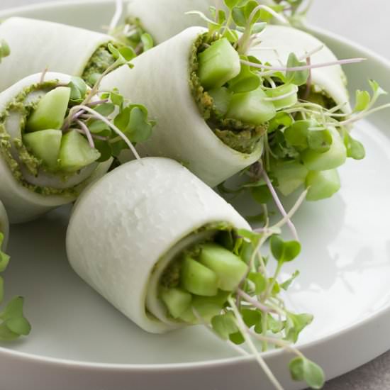 Daikon Rolls with Cilantro Pesto