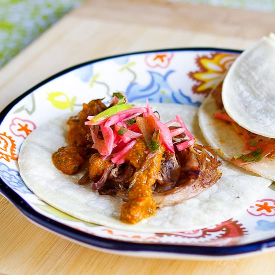 Pork Taco with Roasted Pepper Sauce