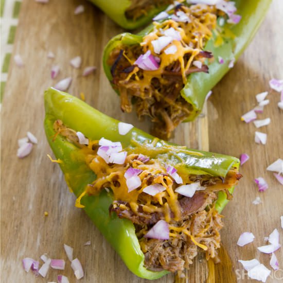 Cheesy Pulled Pork Stuffed Peppers