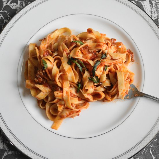 Spiced Lamb Ragu over Fettuccine