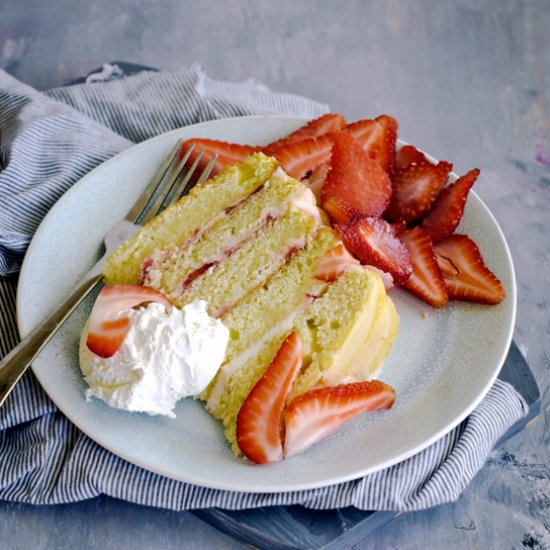 Lemon Layer Cake w/ Strawberries