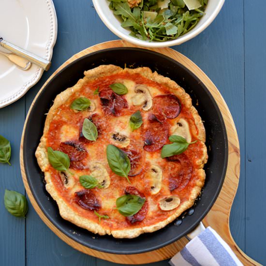 Mushroom, Salami and Basil Pizza