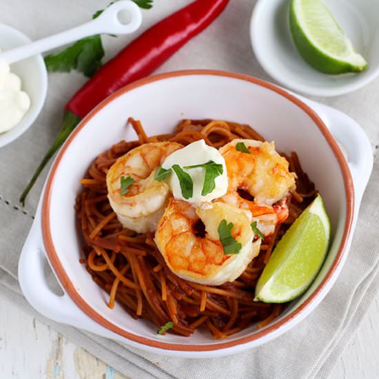 Spicy Mexican Noodles with Grilled