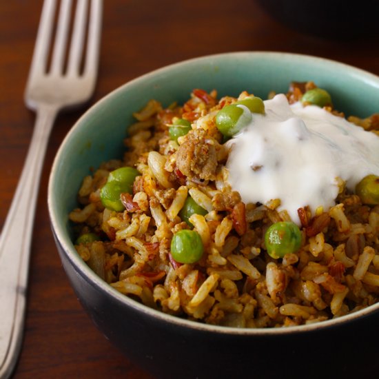 Spicy Minced Lamb with Peas & Rice