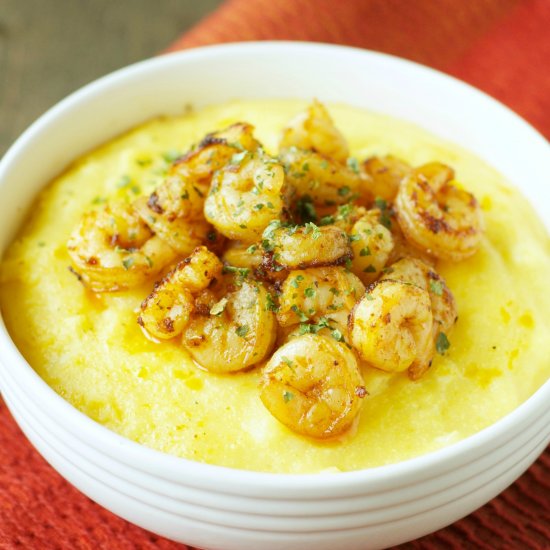 Crockpot Cheesy Polenta and Shrimp