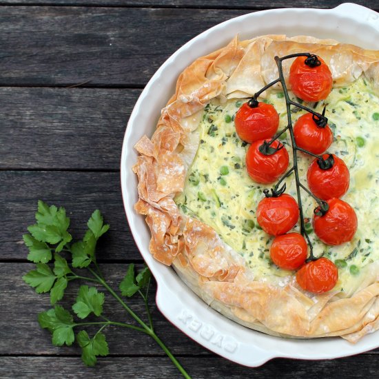 Courgette, Pea and Ricotta Tart