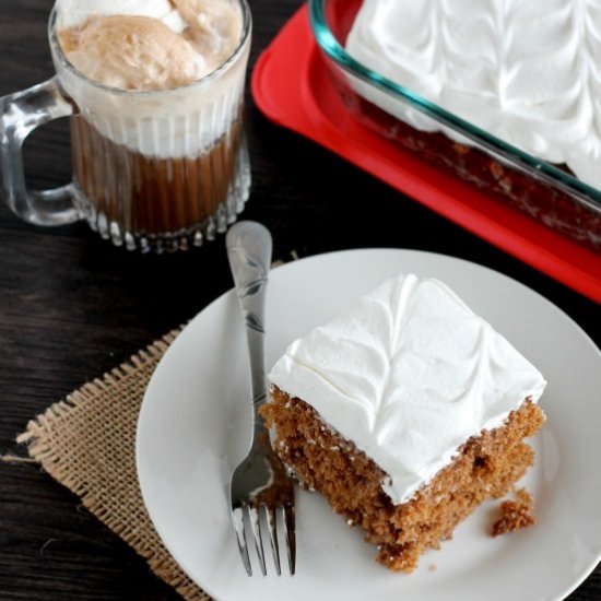 Root Beer Float Poke Cake