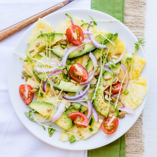 Pineapple Avocado Pea Shoot Salad