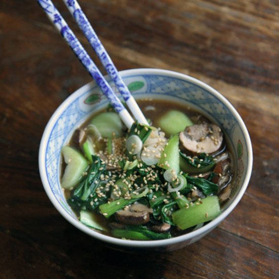 Bok Choy and Mushroom Noodle Bowl