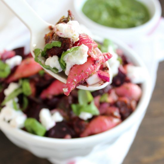 Roasted Beet Pesto Pasta Salad