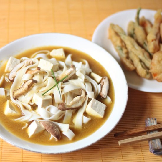 Miso Mushroom Udon with Tempura